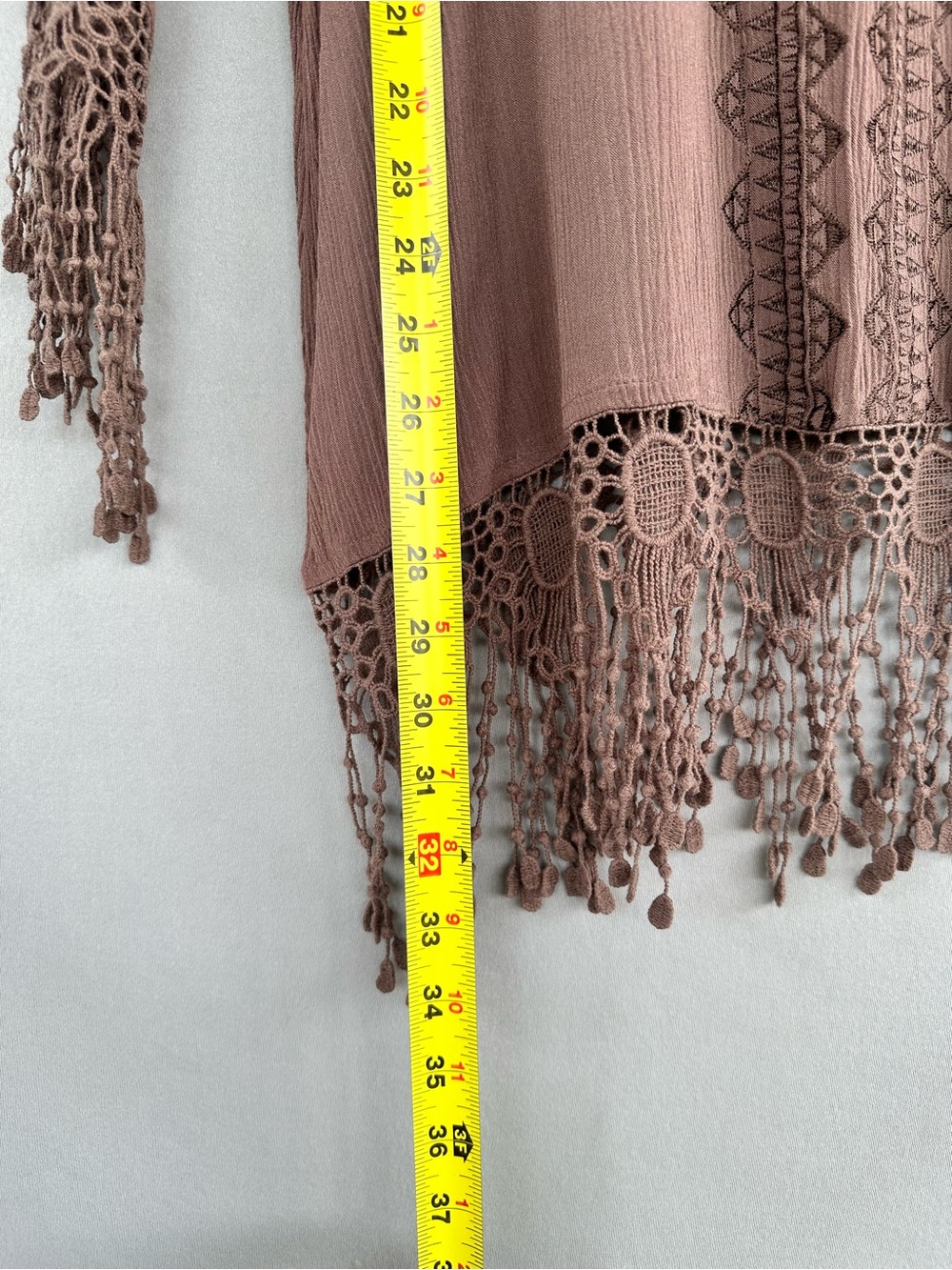 indigo soul Brown Crochet-Trim Tassel Hem Blouse - Picture 8 of 10